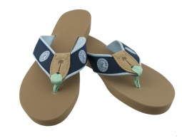 Clearwater Swim Club Ladies Sandal on Lt BLue Cotton with Mint toe and Almond Standard Sole